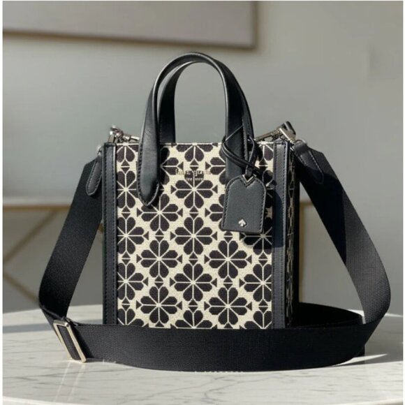 kate spade Handbags - Kate Spade Manhattan Mini Tote Blue Floral Jacquard Leather Crossbody